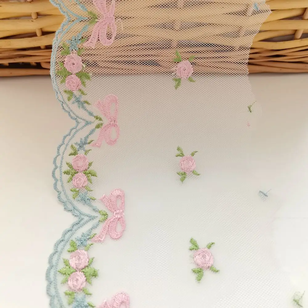 1Yard 11CM Width Rose Floral Bowknot Embroidered Lace Trim For Sewing Clothes Accessories Lingerie Lolita Curtains Dress DIY