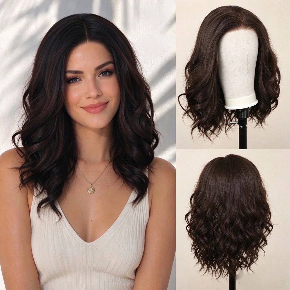 13x4 Lace Front Wig Pre-Plucked Hairline 6 Inch Body Wave Glueless Short Bob Wig with Baby Hair in Natural Dark Brown