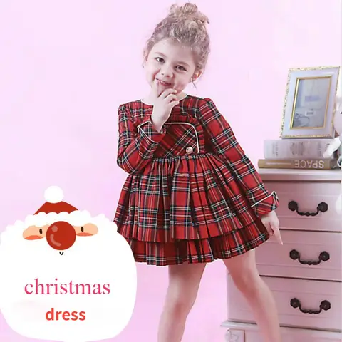Autumn Spanish Baby Clothes Suit Plaid Long Sleeve Shir Baby Christmas Outfits Newborn Clothes Toddler Christmas Dress