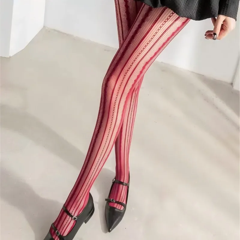 1/2 Stück Mirad Retro Gestreifte Netzstrümpfe für Damen, dünn und schlank machend, sexy, ausgehöhlte Jacquard-Fischernetzstrümpfe