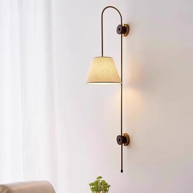 American hotel lobby living room wall lamp fabric wall lamp LED solid wood bedroom bedside wall lamp kitchen dining room
