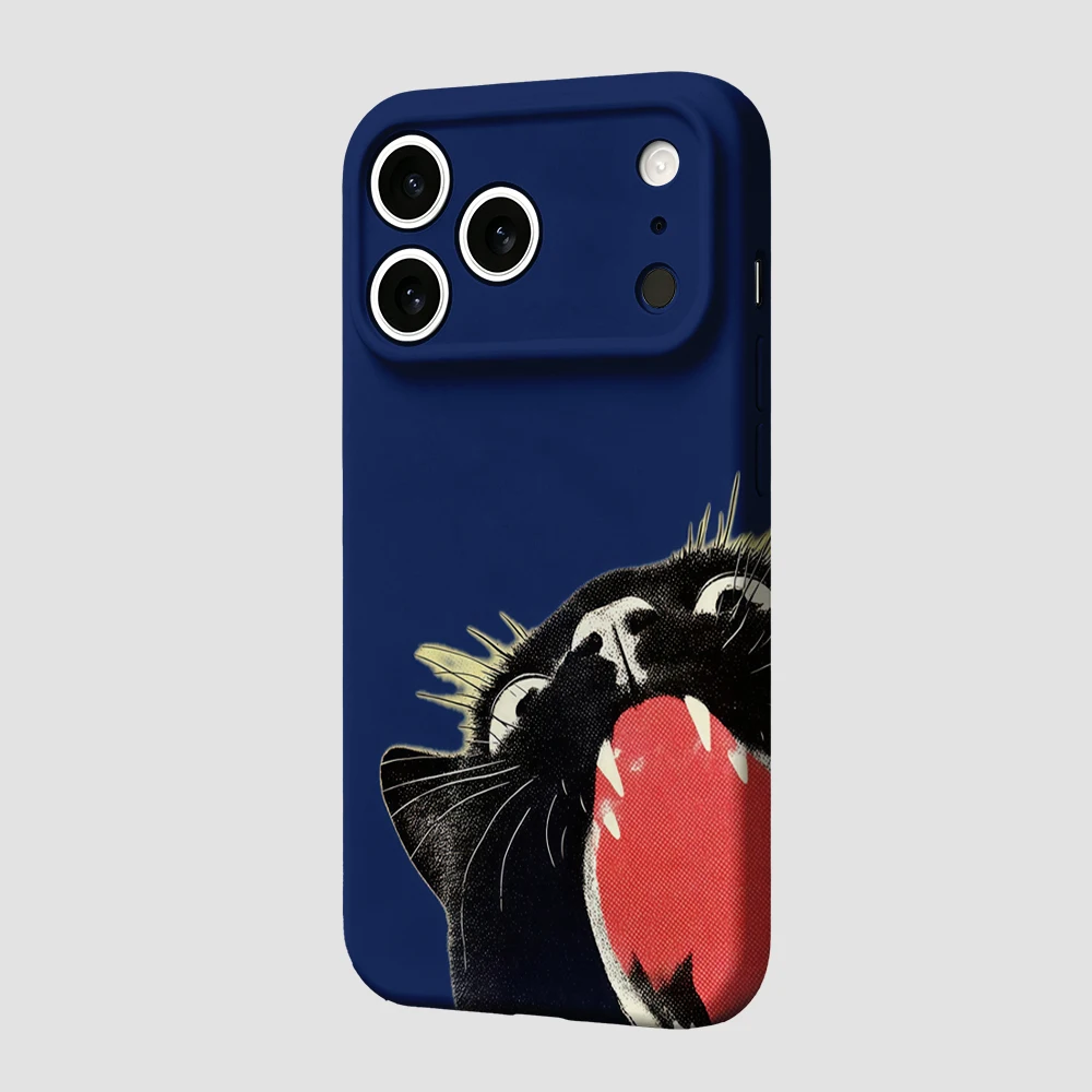 Silly Black Cat blue Phone Case For iPhone 17 16 15 14 13 12 11 Pro Max Air 16e 7 8 Plus XS Max X XR Hard PC Bumper Cover - view 3