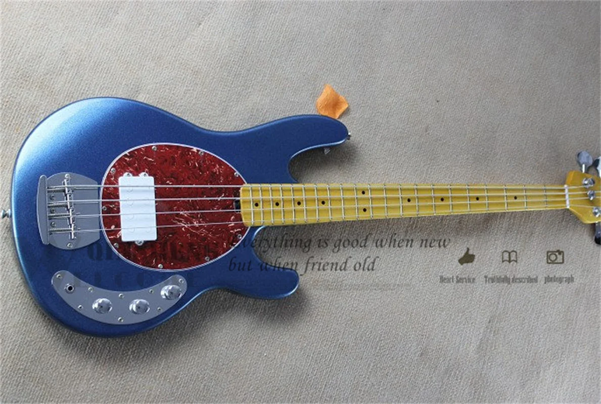 

4 Strings Bass Guitar Ra Bass Metal Blue Basswood Body White Pickup Chrome Bridge Yellow Neck