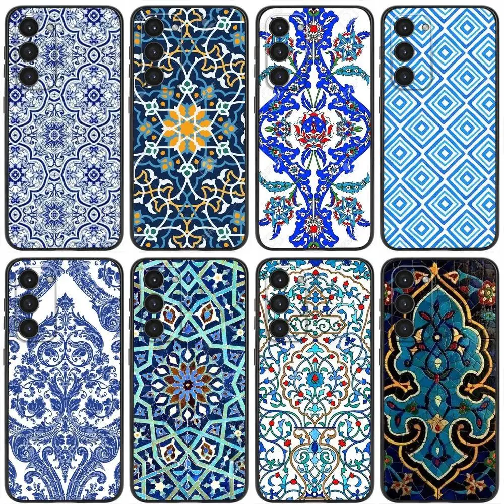 

Azulejo Case ceramic glazed tile Phone Case For Samsung Galaxy A20,21s22,31,32,52,53,72,73,80,91Soft Liquid Silicone Black Cover