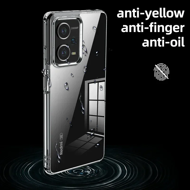 레드미 노트 14 13 프로 플러스 4G 5G용 충격 방지 보호 실리콘 소프트 TPU 케이스, 낙하 방지 무광 투명 후면 커버 폰 케이스
