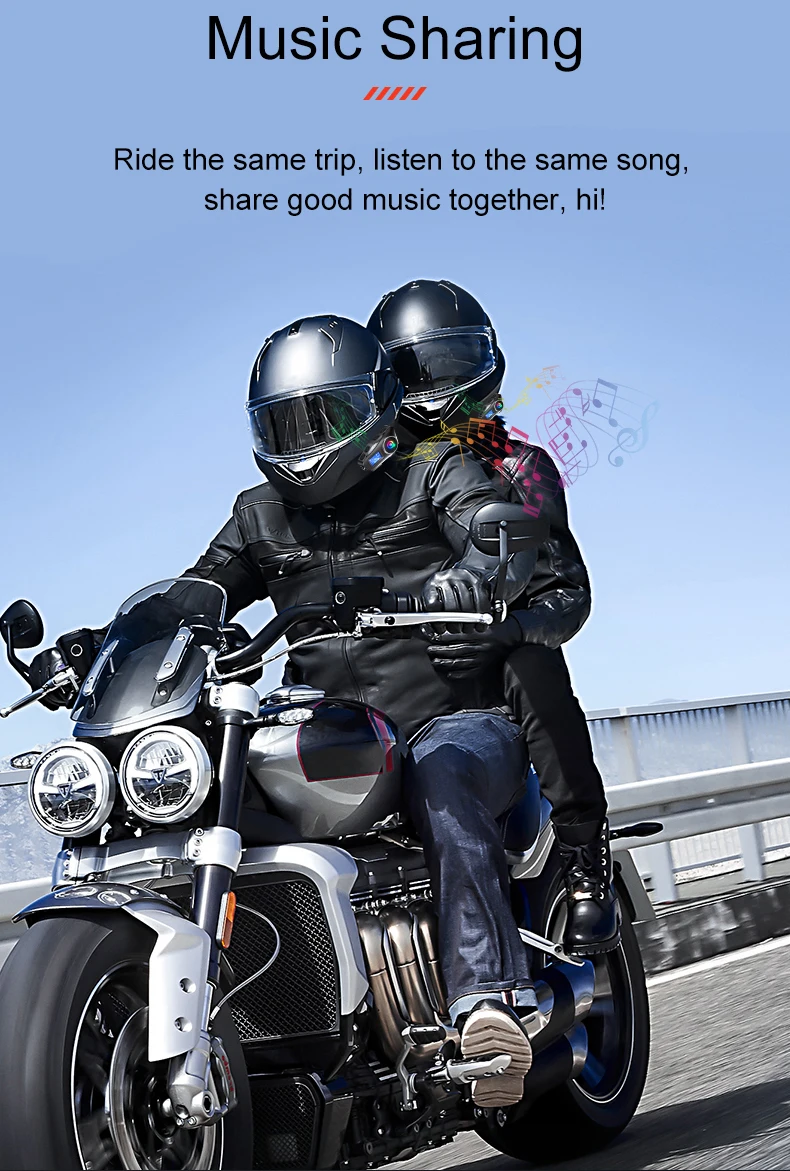 Q58 Max Motorradhelm, Bluetooth-Gegensprechanlage, IP65, wasserdicht, Gegensprechanlage, Entfernung 500 Meter, verschiedene Musik-Szenen – Detail 5