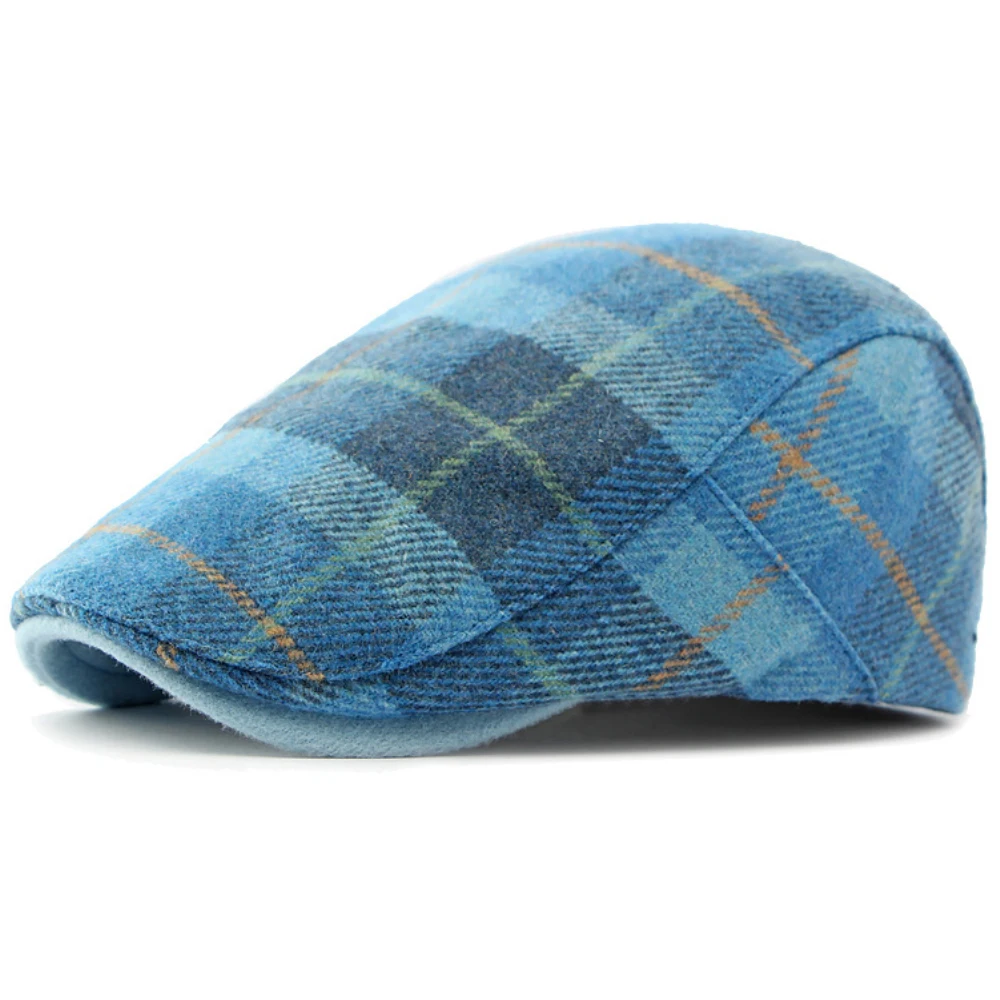 HT4319 Berets Autumn Winter Caps for Men Women Plaid Beret Caps Artist Painter Wool Beret Hat Male Female   Flat Caps