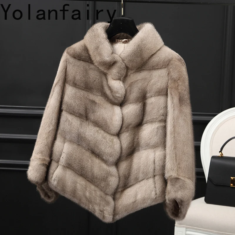 YOLANFAIRY Natural Fur Coats Woman Real Mink Fur Jacket Luxury Winter Short Whole Mink Fur Coat Women Three Quarter Sleeves 2025