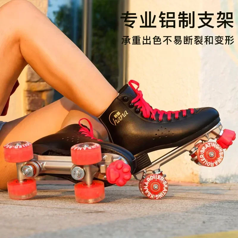 

Roller Skate Shoes,Double Row 2 Line Roller Skates Shoes Men's And Women's Microfiber Leather Inline Skating Traditional4 Wheels