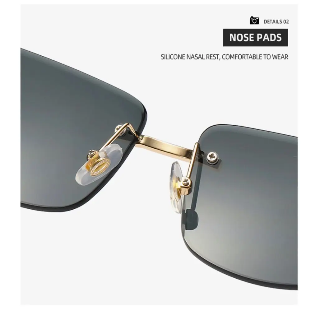 Cheetah Decoration Rimless Rectangle Sunglasses Fashion Zinc Alloy Clear Ocean Lens Sun Glasses UV400 Gradual Shades Women Men