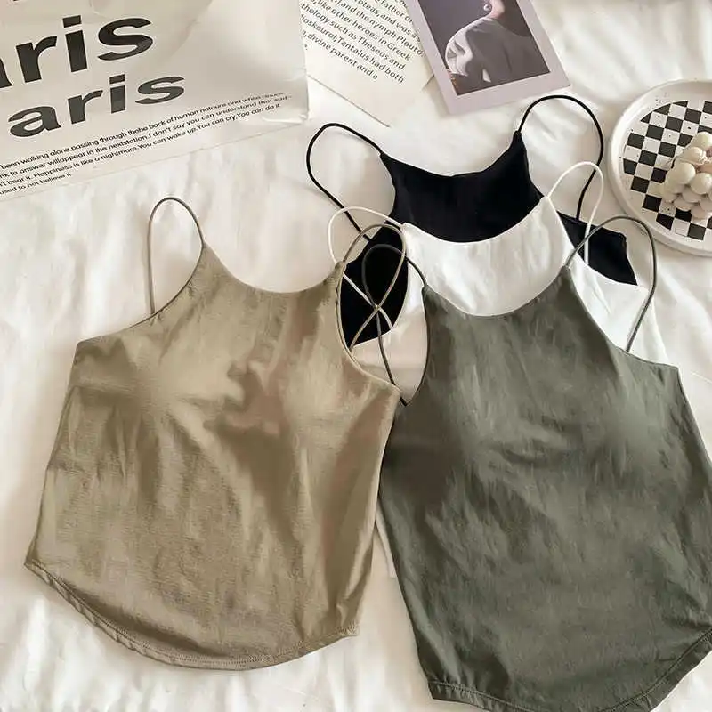 

Сексуальная тонкая майка на подтяжках с подушкой на груди, фиксированной чашкой, обернутой грудью, приталенным крой, базовым и топ без бретелек Женский Жилет