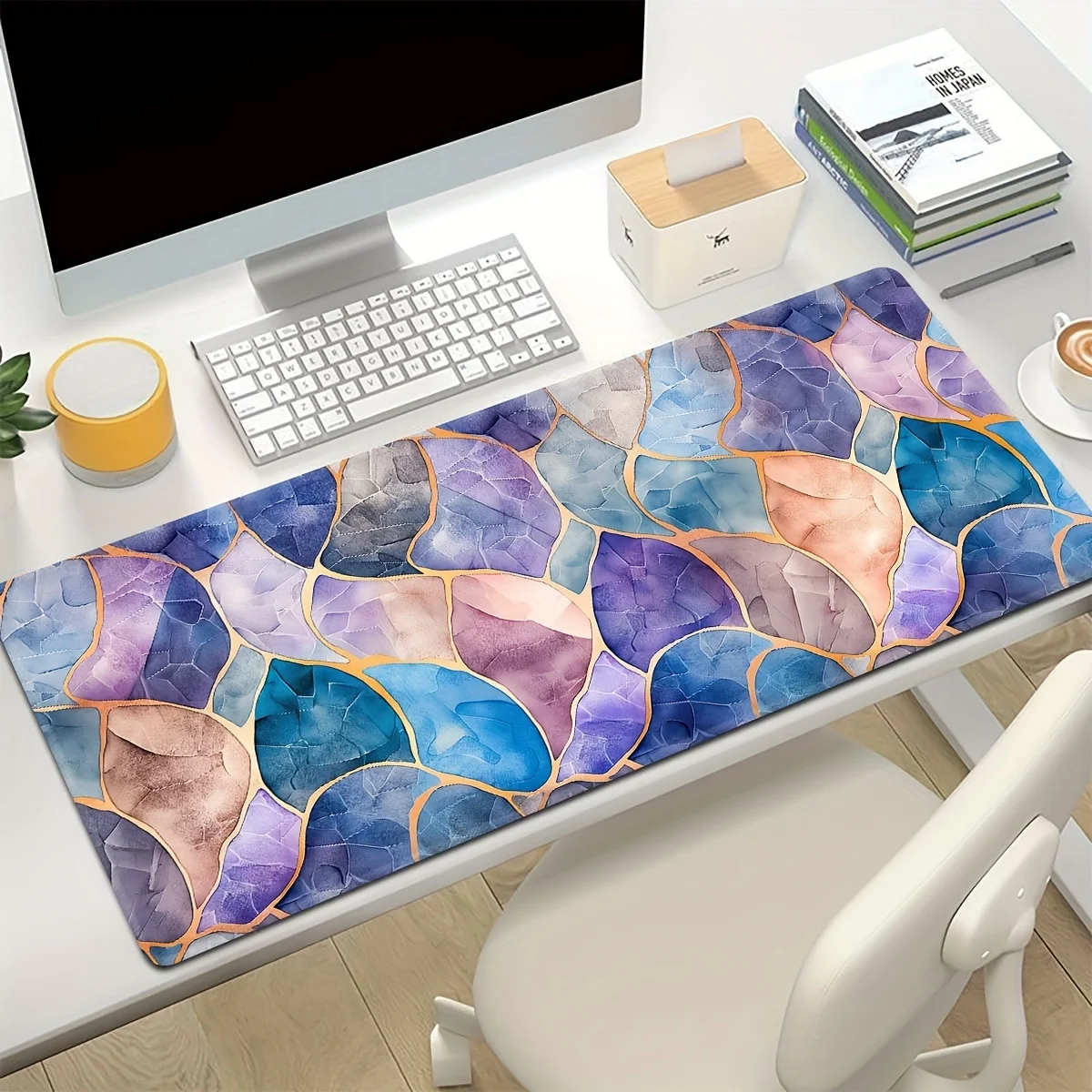 

Large Gaming Mouse Pad Washable Non-Slip Rubber Desk Mat with Precision Lock Edge Blue and Purple Design for Office and Home