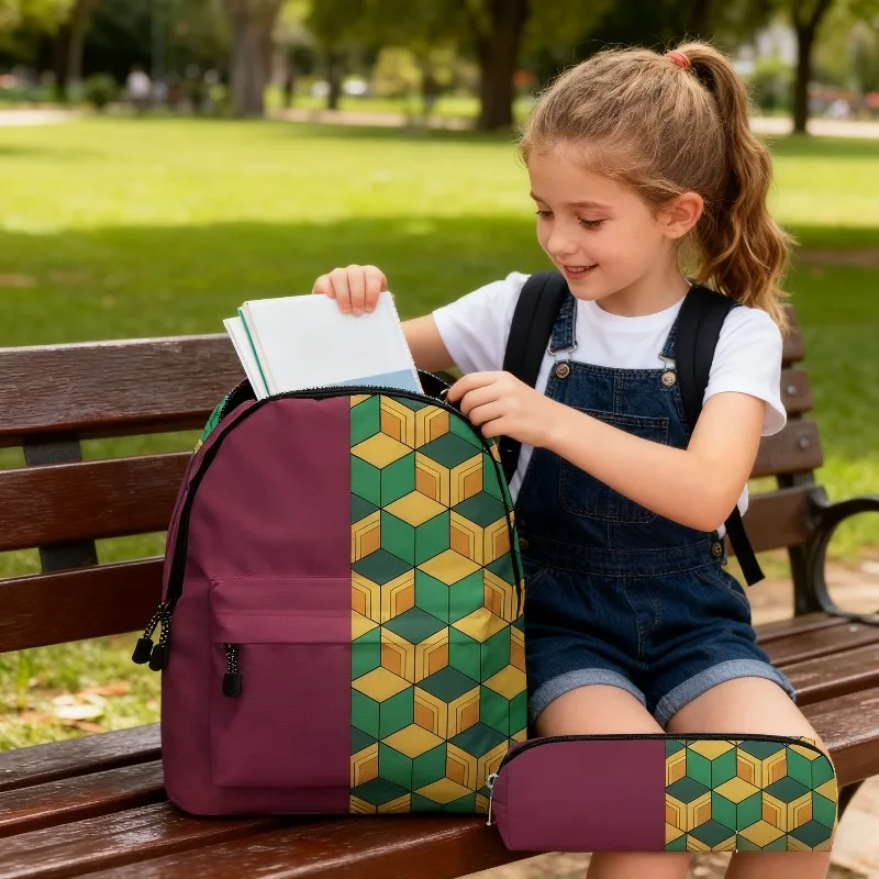 

Hot Anime Demon Slayers Series Backpack Cartoon Fashion Popular Travel Backpack and Pen Case Boys and Girls Gifts