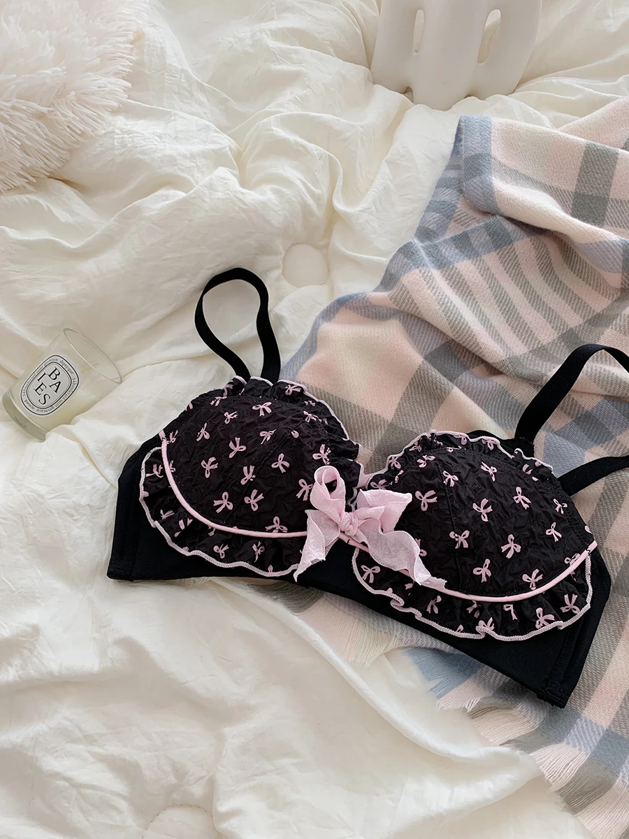 Sweet Girls Bra Underwear Set Comfortable Everyday Underwear Pants Women New Push up Big Bow Cute Lingerie