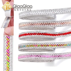 QIAO 12mm 1Yard Self Adhesive Glass Rhinestone Ribbon Diamond Ribbon Crystal Roll Glitter Diamond Belt Bling For DIY Art Craft