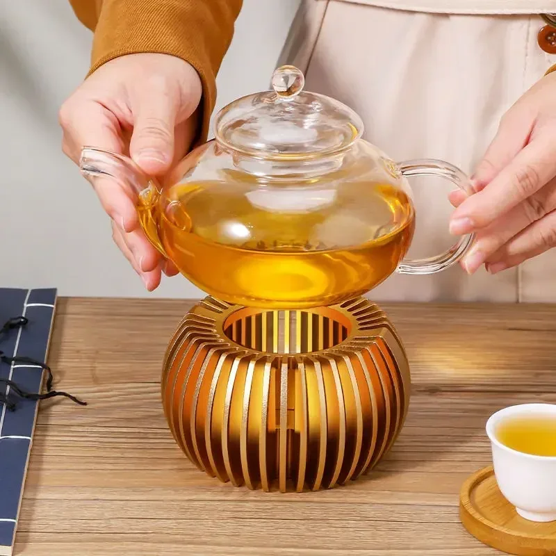 Gold Hollow Aluminum Alloy Teapot Warmer Coffee Pots Candle Base Heater Stove Household Glass Teapot Tea Stove Milk Warmer Stand