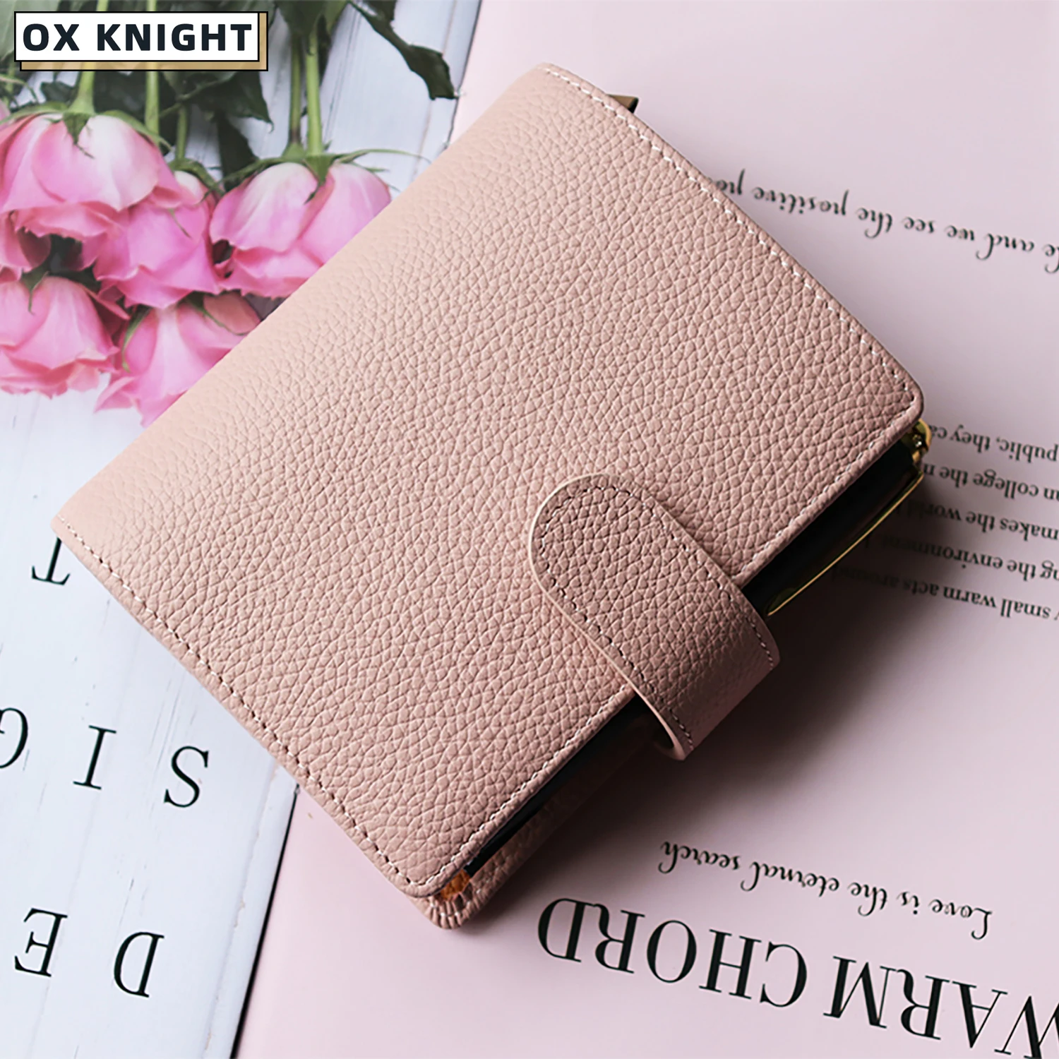 OX KNIGHT 100% Genuine Leather Notebook A8 Size Rings Planner Pebbled Grain Cowhide Wallet Multifunctional Journal Notepad