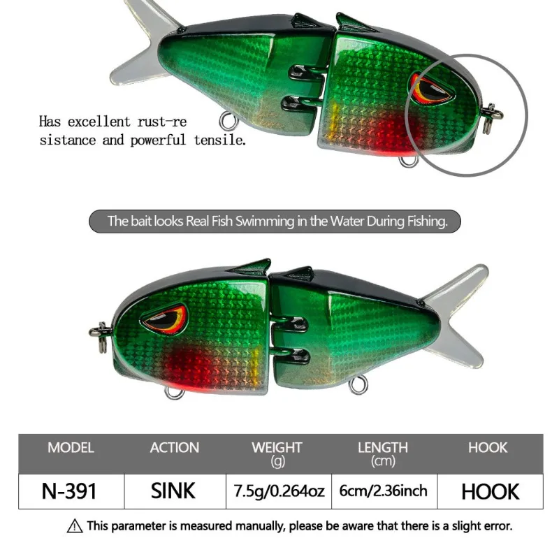 BILLINGS 1 Stück 7,5g 6cm Kleiner Mehrteiliger Fisch-ähnlicher Köder, Schillernder Angelköder, Schwarzbarsch, Langsam Sinkender Köder Pesca – Detail 2