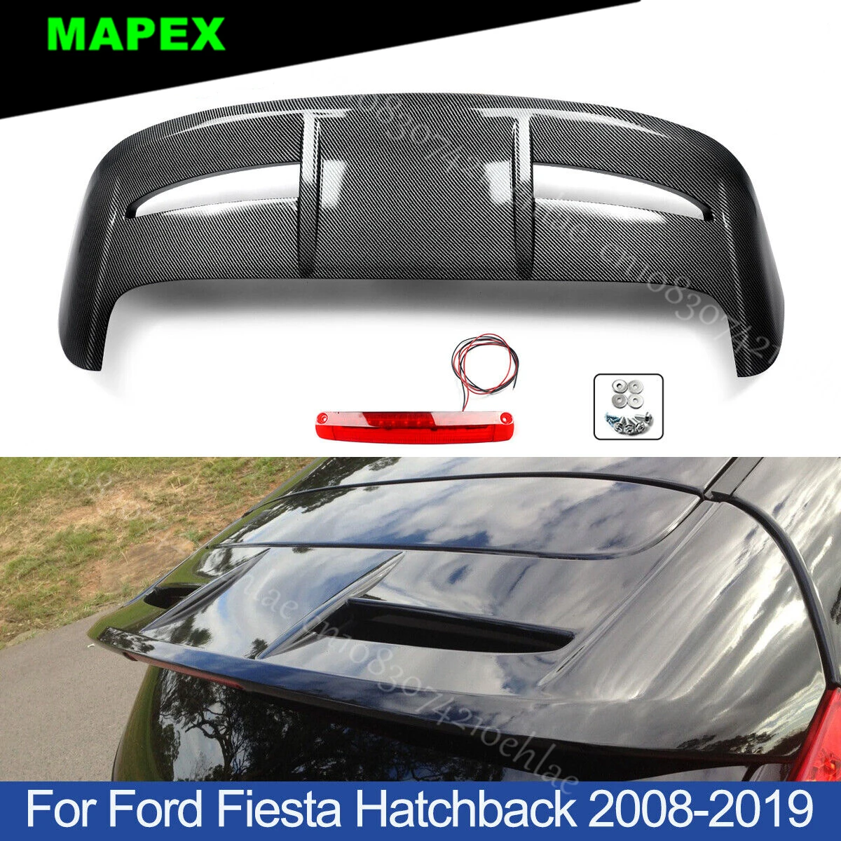 

For 2008-2019 Ford Fiesta Hatchback ST Factory Style Rear Roof Spoiler Wing Carbon Fiber Look