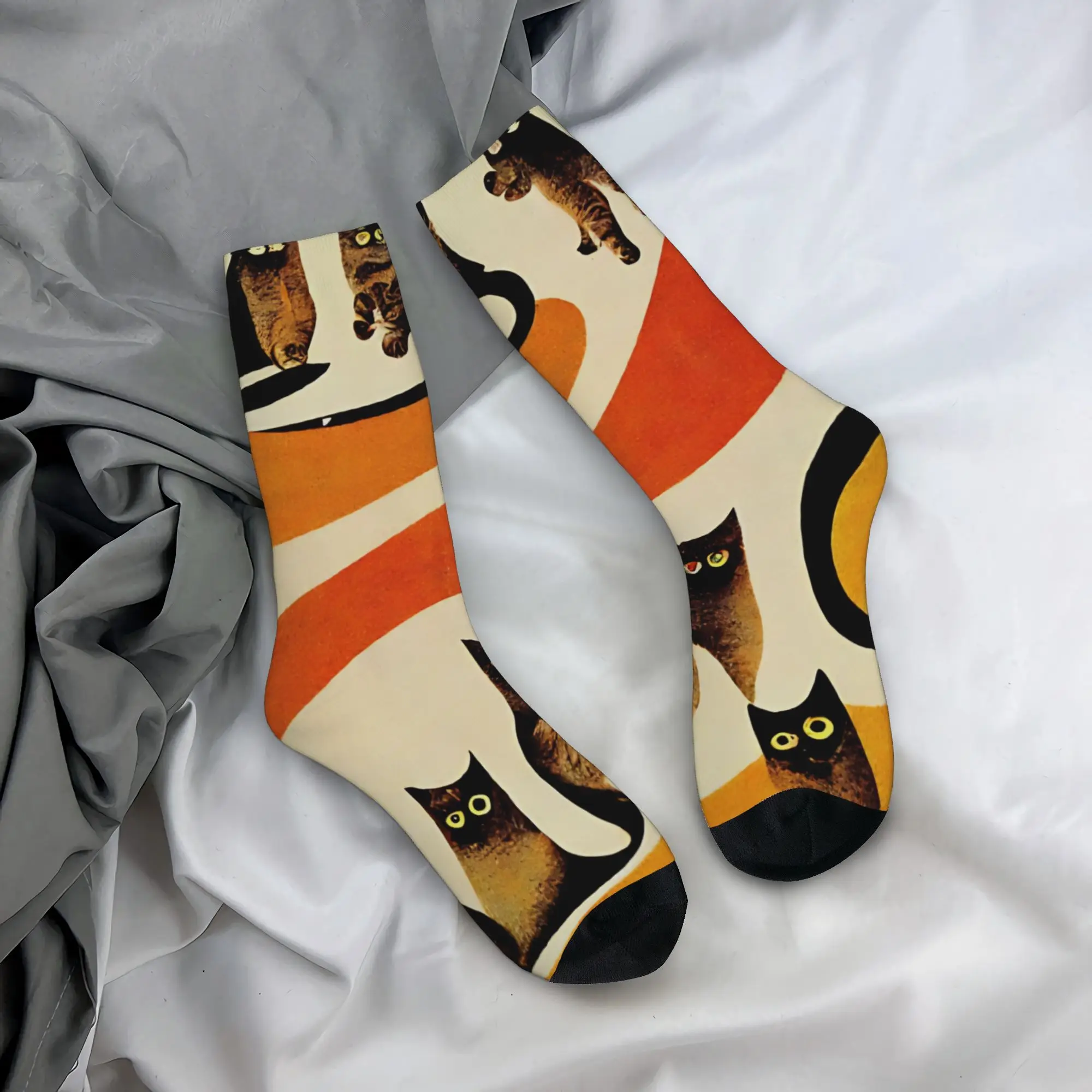 

Retro Vintage Art Cute Cats Socks Non Slip Stockings Men Comfortable Outdoor Socks Autumn Casual Graphic Socks