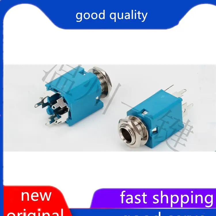 10pcs original new 6.35MM headphone connector 6.35.330 audio and video vertical socket 3 pin and 5 pin blue black