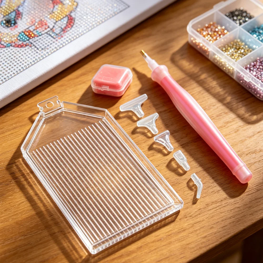 Diamond Painting Accessories Pen Tray Set Nail Art Rhinestones Pickers, Dotting Pens Tools with Storage Tray Glue Clay Wax view 3