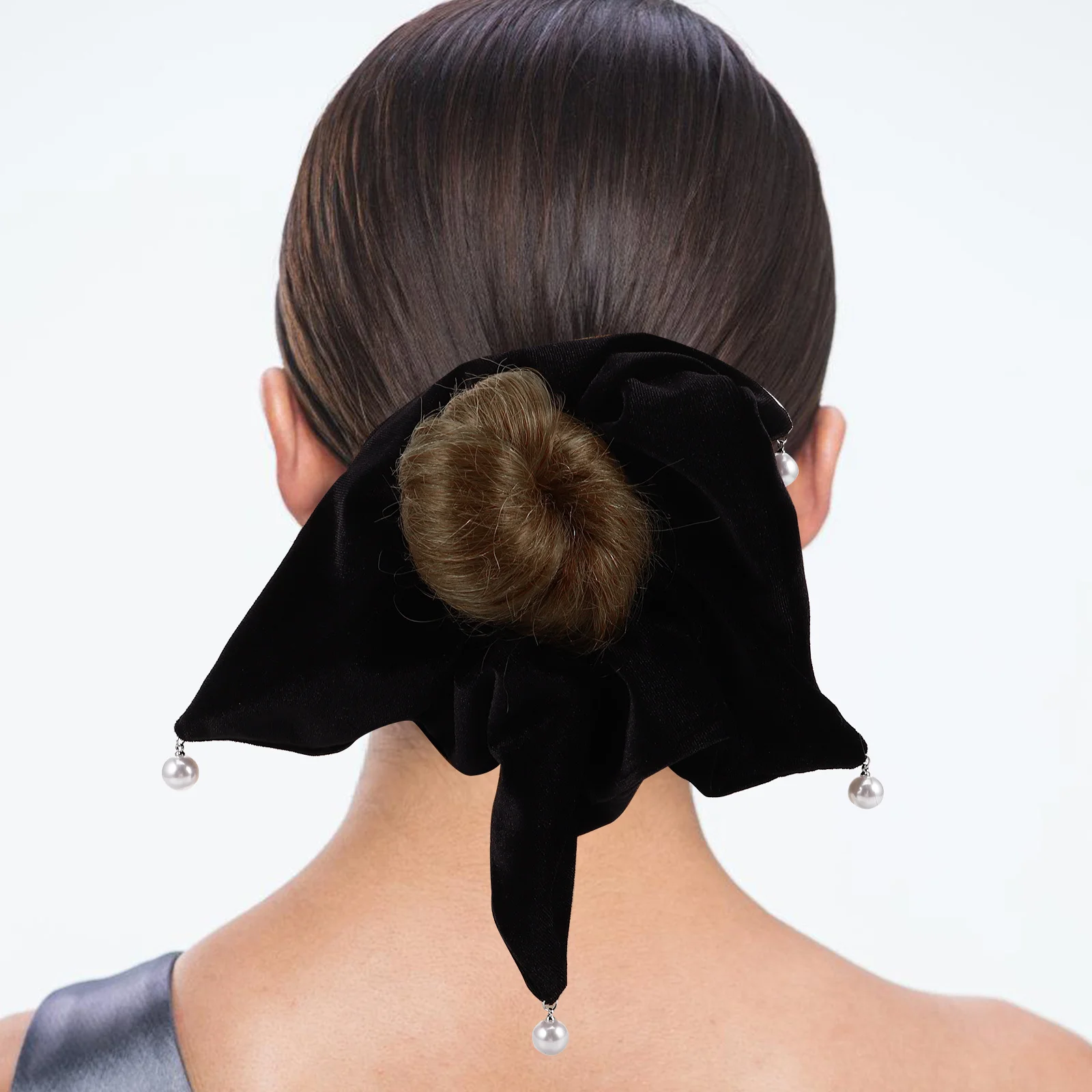 

Scrunchies Jumbo Extra Large For Thick Women'S Soft Square Pearl Pendant Hair Tie Wrist Accessory Korean Scarf Matching