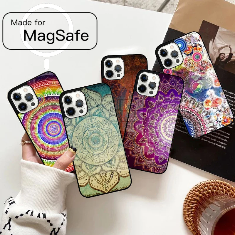 인디언 패턴 만다라 자석 휴대폰 케이스 아이폰 17 에어 16e 12 13 14 15 프로 맥스 맥세이프 무선 커버