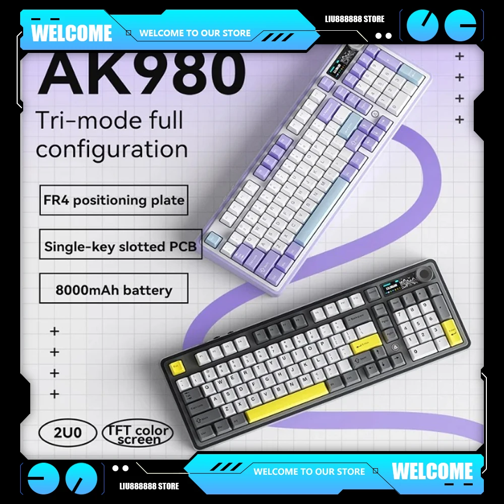 

Ajazz AK980 Gaming Mechanical Keyboard Three Mode Wireless Bluetooth Wired Hot Swap PBT Gasket RGB for PC Laptop Gamer 99 Keys