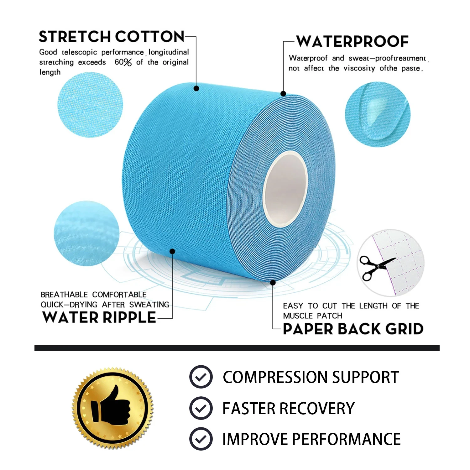 WorthWhile Kinesiology Tape Athletic Recovery Elastic Tape Kneepad Muscle Pain Relief Knee Pads Support for Gym Fitness Bandage