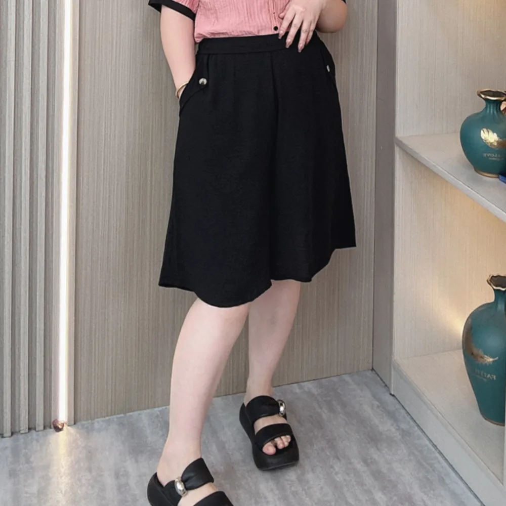 Summer Thin Wide Leg Culottes Elastic Waist Shorts Women Plus Size Loos Casual Knee Length Pants