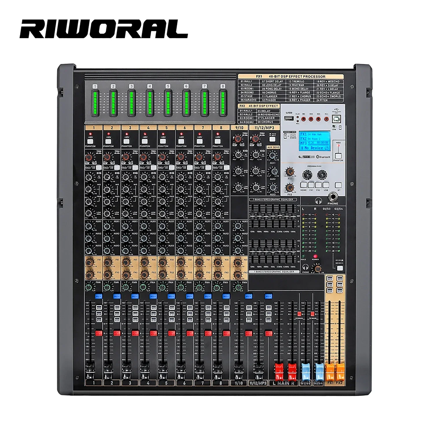 TFB-12  Professional 12 channels main out-put  audio mixer effect sound mixer dj console usb interface controller