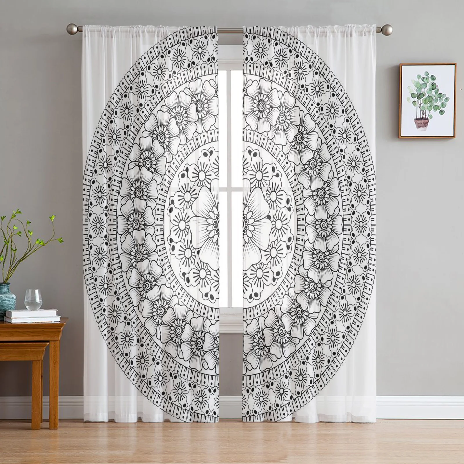 

Mandala Pattern Curtains Living Room Bedroom Kitchen Decoration Window Voiles Organza Tulle Curtain