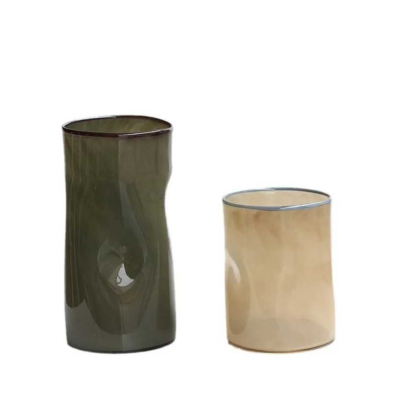 シンプルなカラーエッジスクエアピットストレートガラス花瓶高級ダイニングテーブルカウンター花瓶