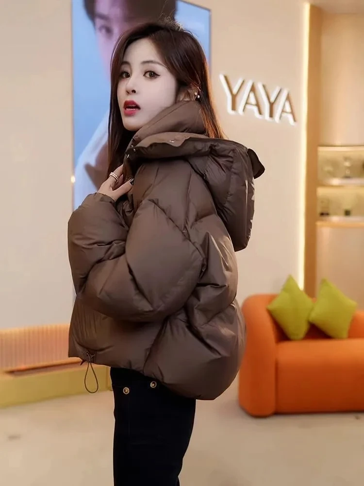 Cotton Padded Women\'s Winter New 2024 Fashionable Splicing Short Style Hooded Warm And Thick Waist Slimming Loose Jacket Trendy