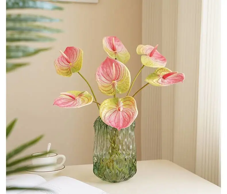 10 Stück Großhandel 3D-Druck Anthurium Kunstblumen für Heimdekoration Grüne Pflanze im Topf Hochzeit Party Tisch Blumenarrangement – Detail 7