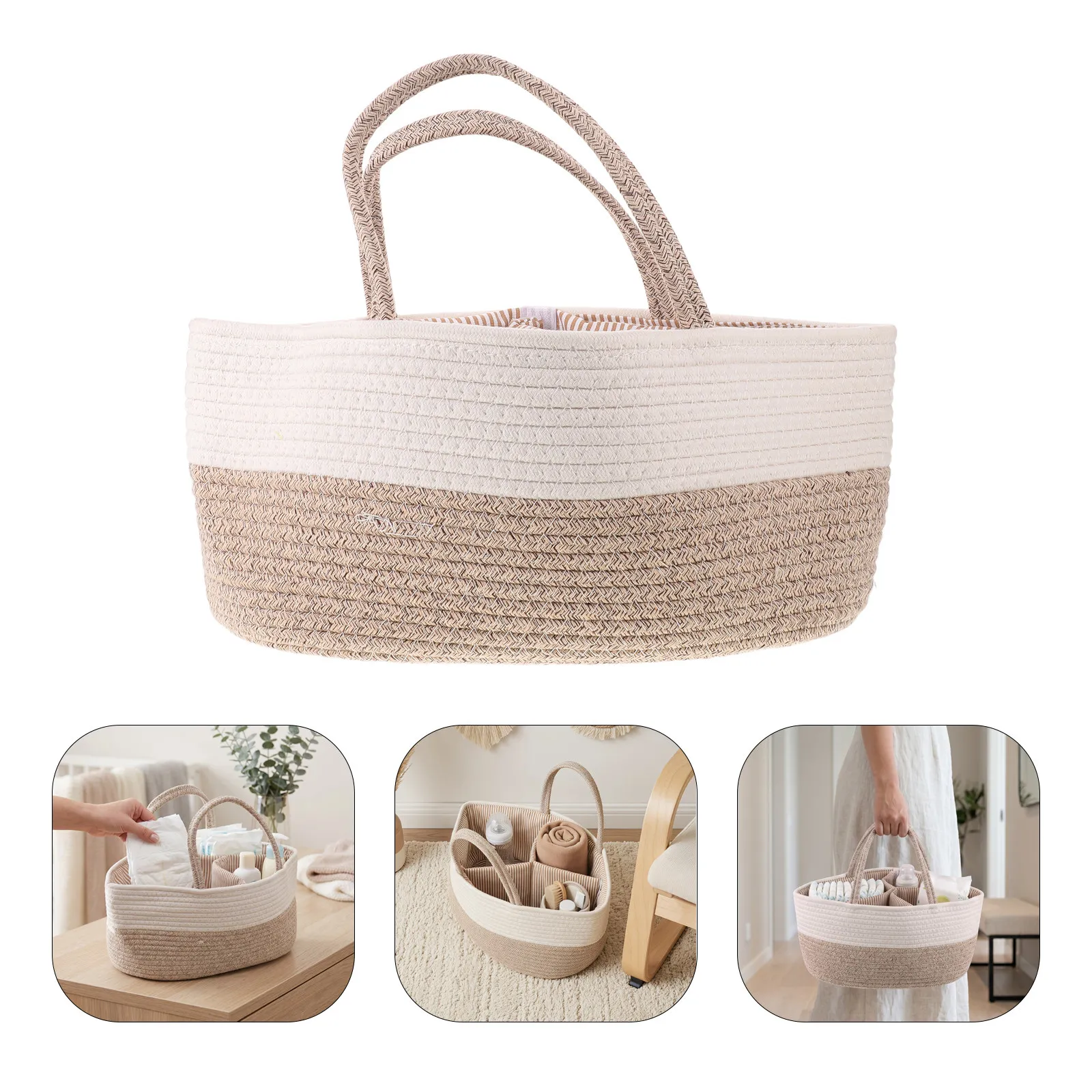 diaper-organizer-cotton-rope-storage-basket-portable-diaper-caddy-removable-divider-baby-essentials-nursery-storage-bin-travel