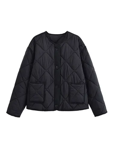 Imagen 2 del producto Nlzgmsj Otoño Invierno mujer sólido de un solo pecho chaqueta con cuello redondo moda abrigo de manga larga Chaqueta corta informal de calle