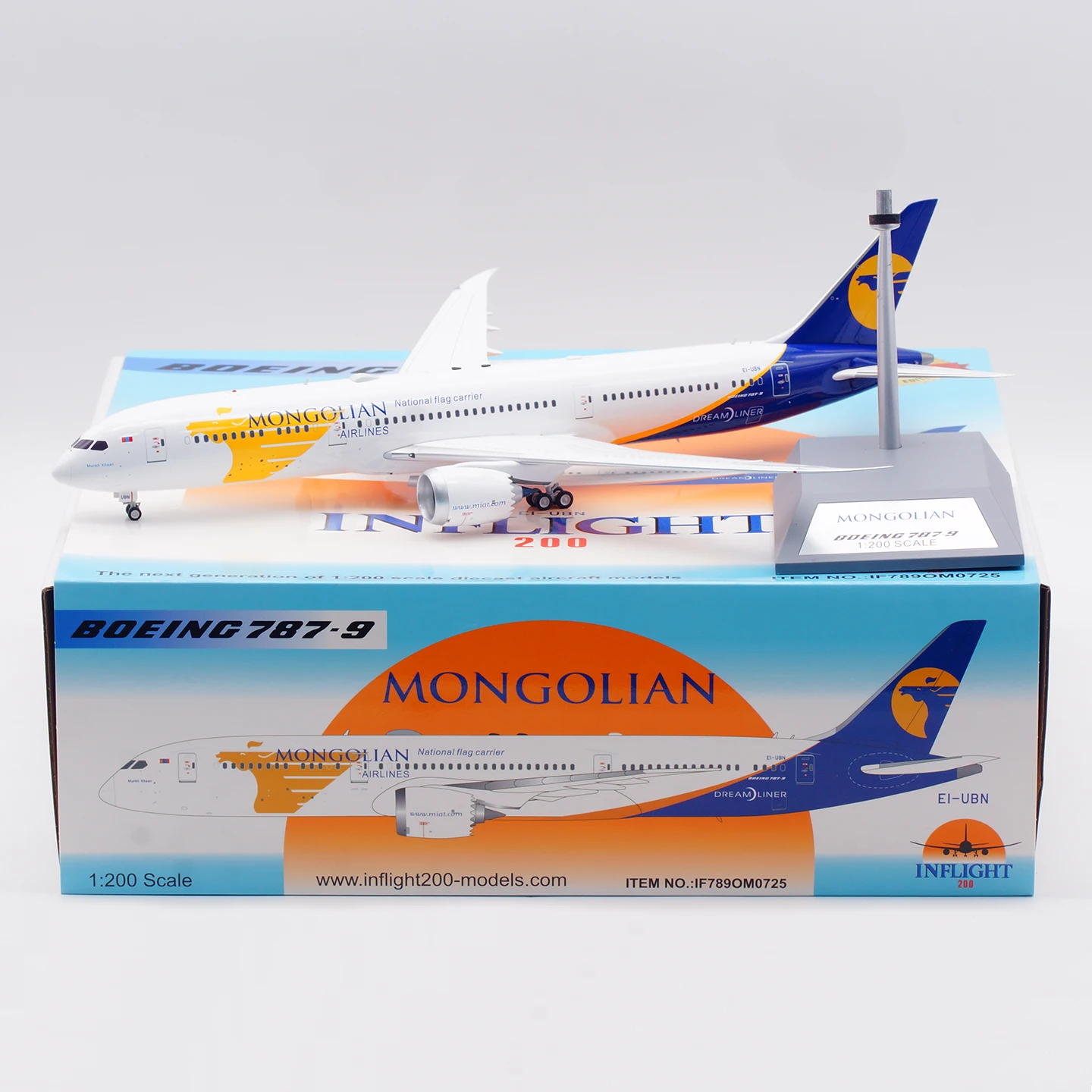 IF789OM0725 سبيكة تحصيل طائرة هدية تدفق 1:200 MIAT الخطوط الجوية المنغولية بوينغ B787-9 دييكاست نموذج طائرة EI-UBN #2