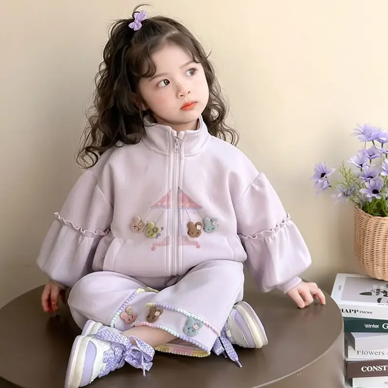 

Baby Spring Autumn Sports Long Sleeve Jacket Pants Cute Fashion Children Color Sweater Two-piece Set Clothes Gifts for Kids