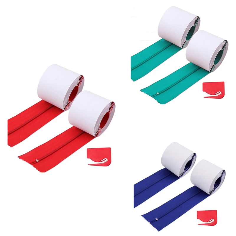 

New-2Pcs Dust Barrier Zipper,Instant Door Dust Protection Self-Adhesive Tarp Double Zipper Blade Construction