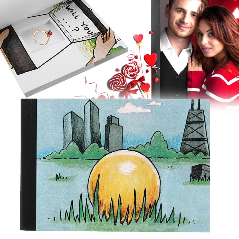 DIY zaproponuj prezent, wyjdziesz za mnie notatnik z klapką ukrywającą pierścionek z małżeństwem notatnik na prezent karnet z klapką Обкладинка книги