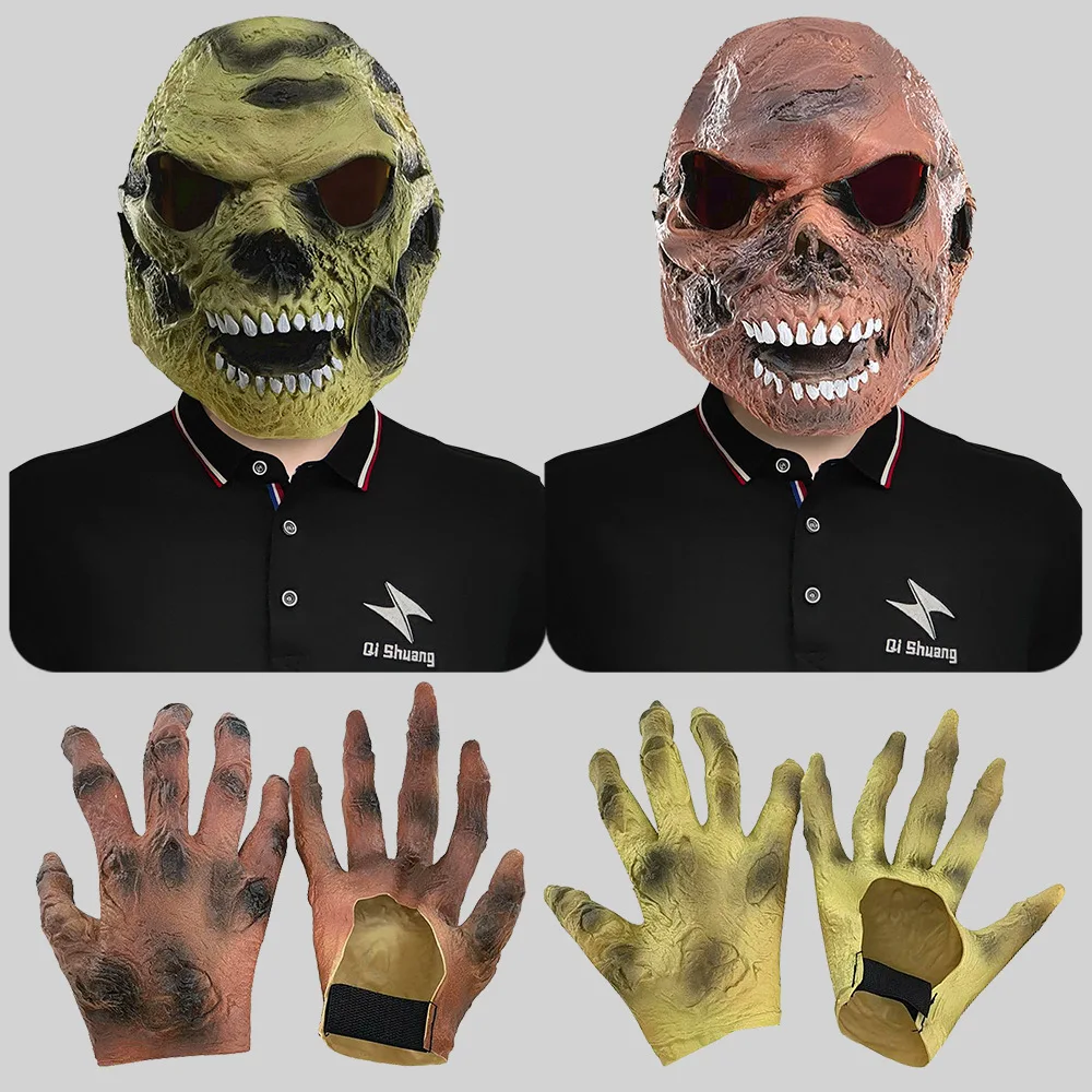 

Реалистичные головные уборы ужасов, маски для макияжа, танцевальной вечеринки, головные уборы с изображением зомби-призрака, реквизит для Хэллоуина, перчатки для рук