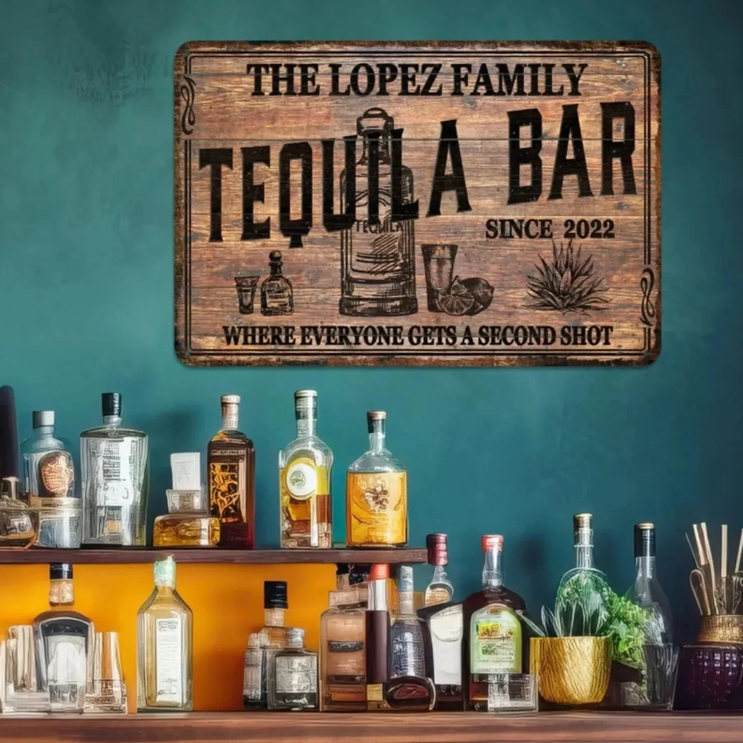 CIFbuy Vintage Customizable Tequila Bar Metal Sign, Personalized Text Home Pub Restaurant Indoor Wall Art Ornament