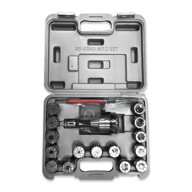 R8-ER40 Collet Chuck Set R8 Shank Collet Chuck Holder with 15Pcs ER40 Collets Spanner for Milling Machine CNC Lathe Tooling