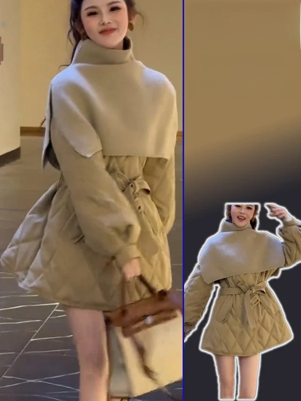 

Женский комплект из двух предметов больших размеров: роскошная хлопковая куртка с высоким воротником и теплым искусственным мехом, зимняя повседневная одежда в корейском стиле