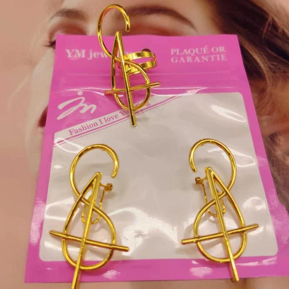 YM 2 stücke Schmuck Sets Für Frauen Hohl Geometrie Ohrringe Temperament Einstellbare Ring Urlaub Party Geschenke Mode Schmuck Zubehör 3