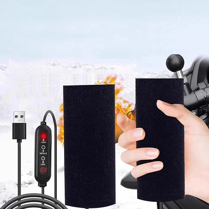 

1Pair USB Heated Handlebar Grips Covers Winter Motorcycle E-Bike Moped Hand Warmer with Temperature Control Waterproof
