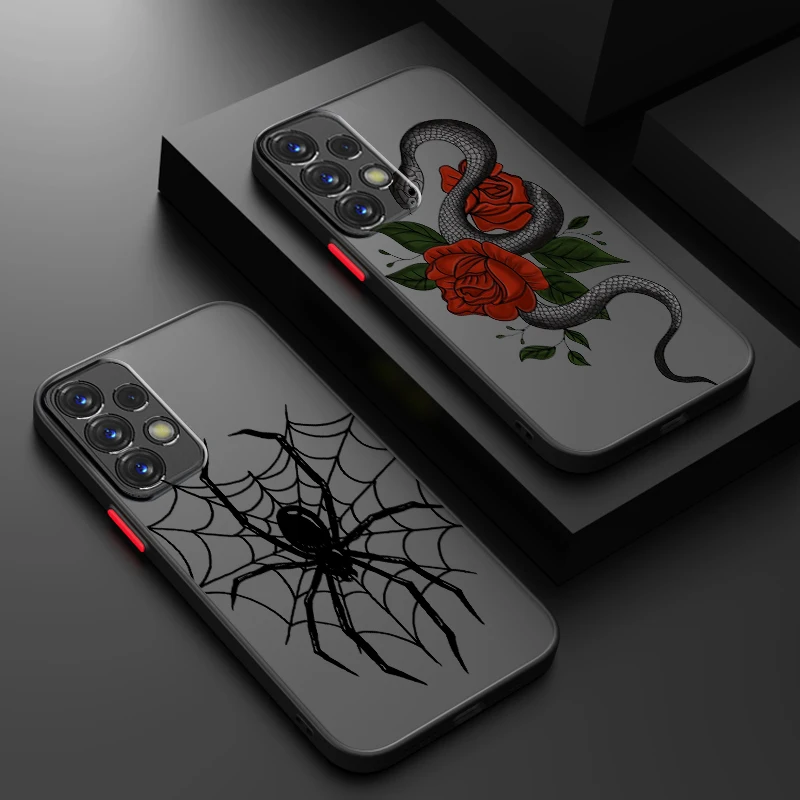 

Snake Rose Spider Dark Style Frosted Translucent For Samsung Note 20 10 A03 A54 A31 A22 A70 A34 A14 A24 A04 5G Soft Phone Case