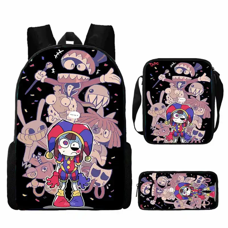 3Pcs Set Digital Circus Prints Backpack with Shoulder bag Pencil case Anime Game School Bag Custom add with Your Logo or Photo